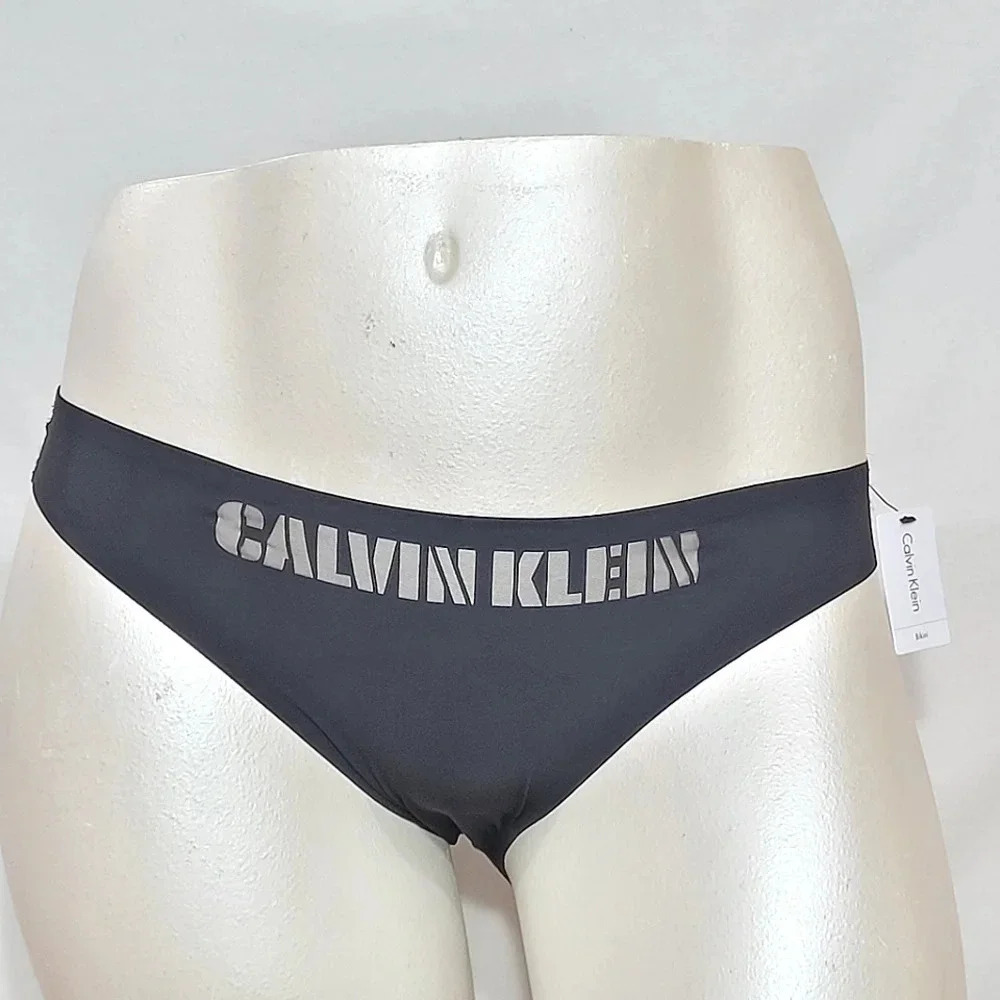 LARGE‎ Calvin Klein QF1810 Logo-Waist Laser Bikini Black NWT New with Tags